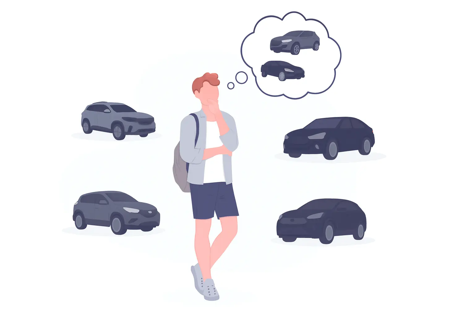 Ilustración de persona evaluando vehículos para importar desde Corea